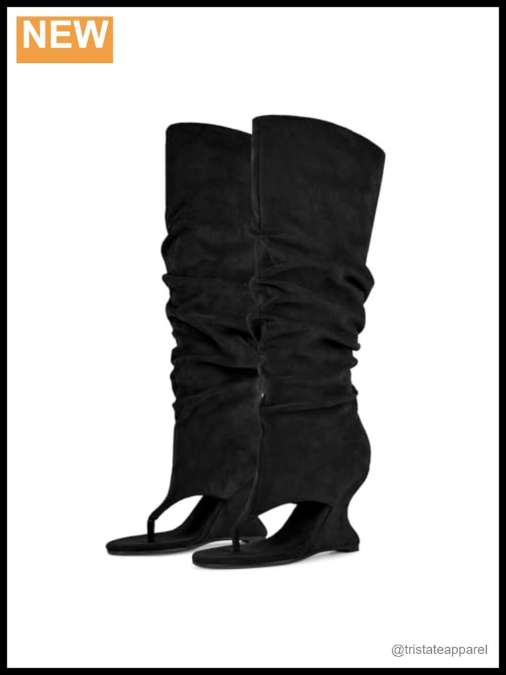 Women's Slouchy Knee High Thong Boots Round Toe Sculptural Wedge Sandal Boot